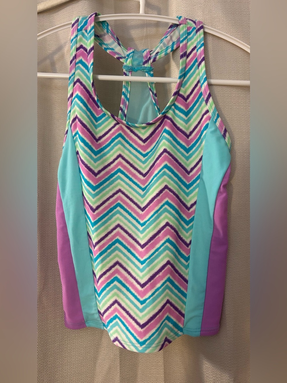 Joe Boxer Girls Size 8 Chevron Tankini Swimsuit Top Blue Purple Pink Racerback